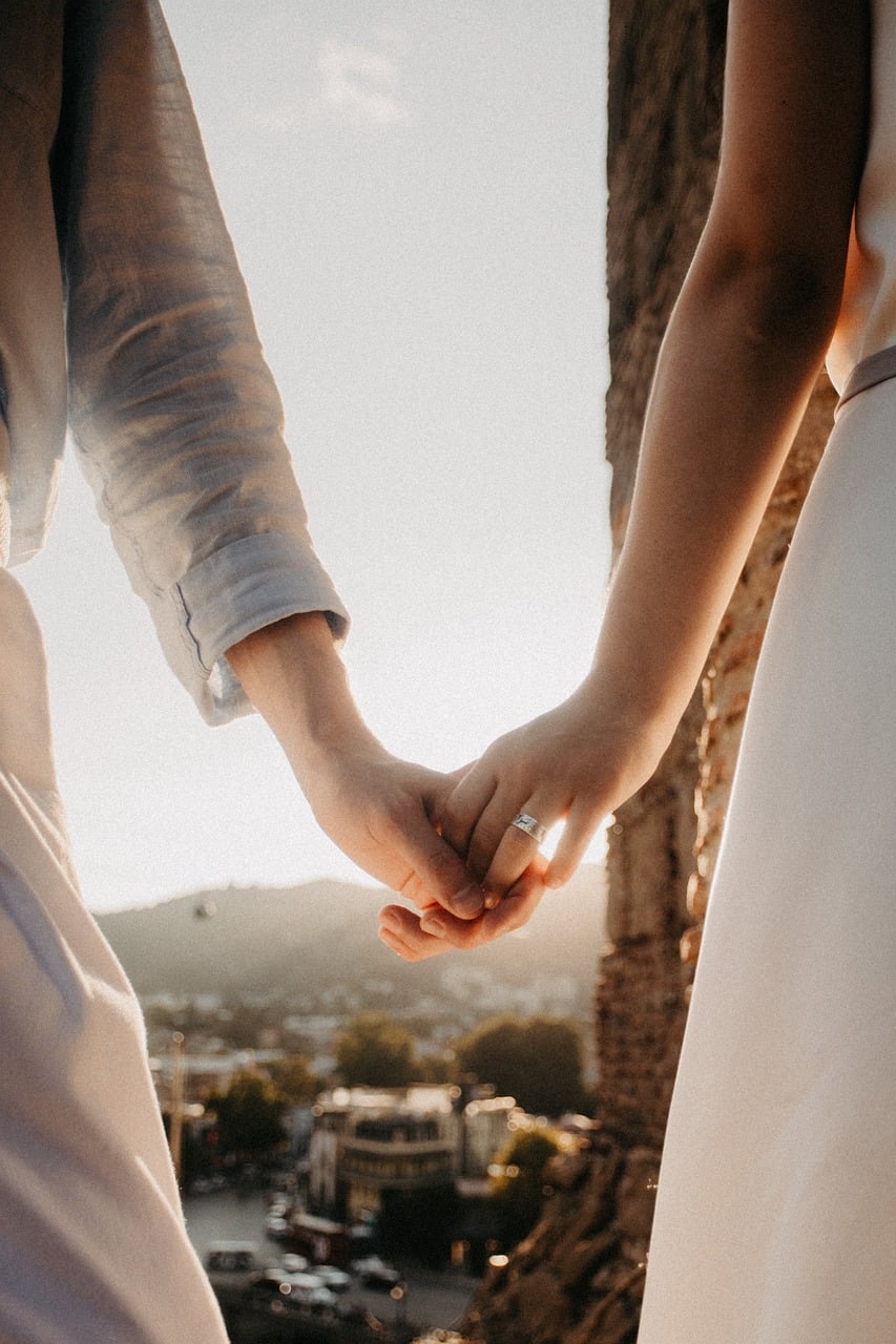 wedding, couple, wedding ring, holding hands, romantic, city, light, love, man, woman, sunset, portrait, friendship, togetherness, intimate, nature, view, modern, outdoors, strong relationship